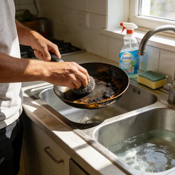 aangekoekte pan schoonmaken