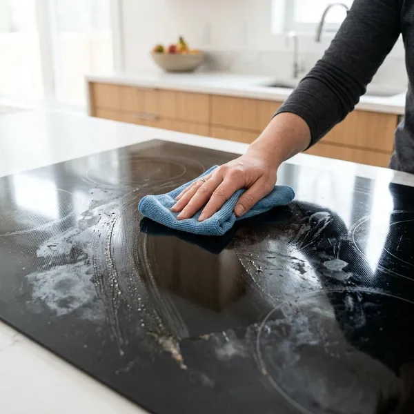 Ingebrande vlekken van een keramische kookplaat verwijderen